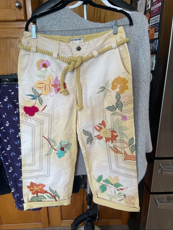 We The Free Pants - We The Free Women Size 8 Electric Sands Embroidered Pants Rope-Handle